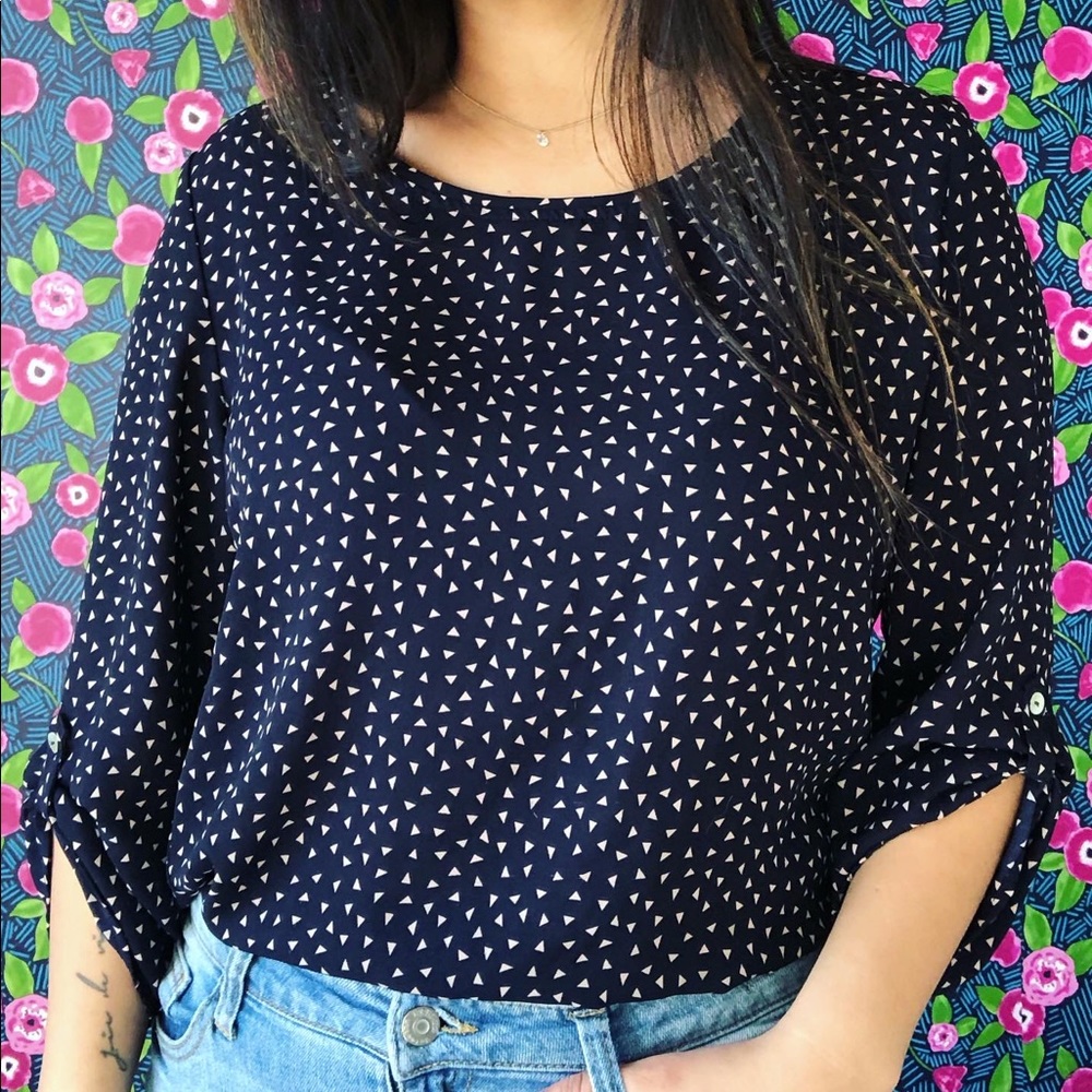 Navy Blue Geometric Blouse